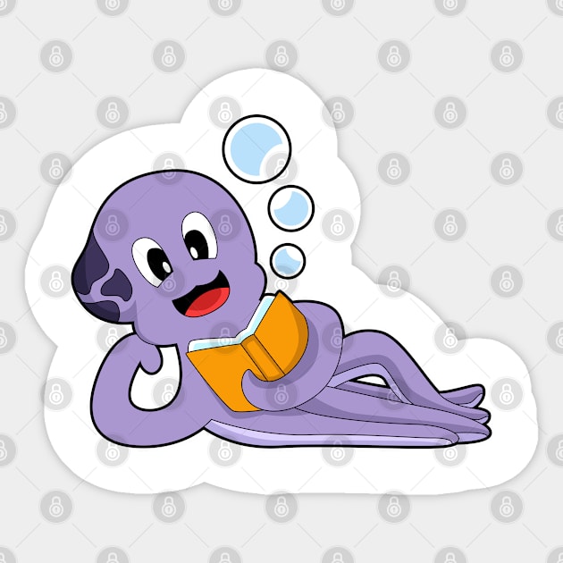 Octopus Reading Book Sticker by Markus Schnabel